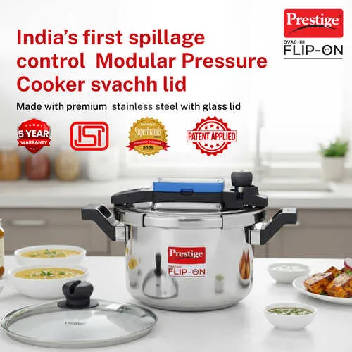  Prestige Svachh Flip-on Stainless Steel Spillage Control Pressure Cooker with Glass Lid, 5 Litre (Silver) - Alternate View